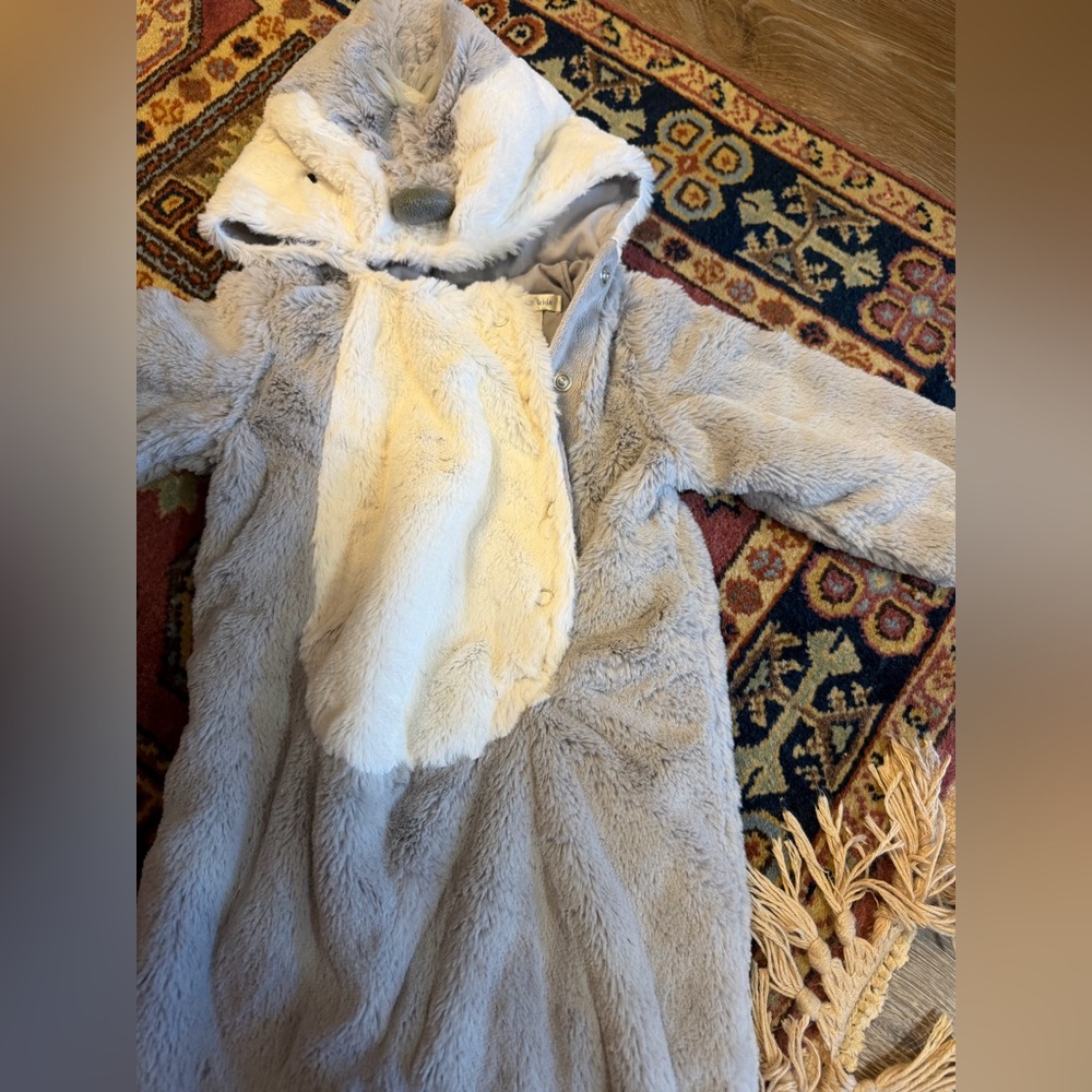 Pottery Barn Kids Gray and Cream Faux Fur Coat